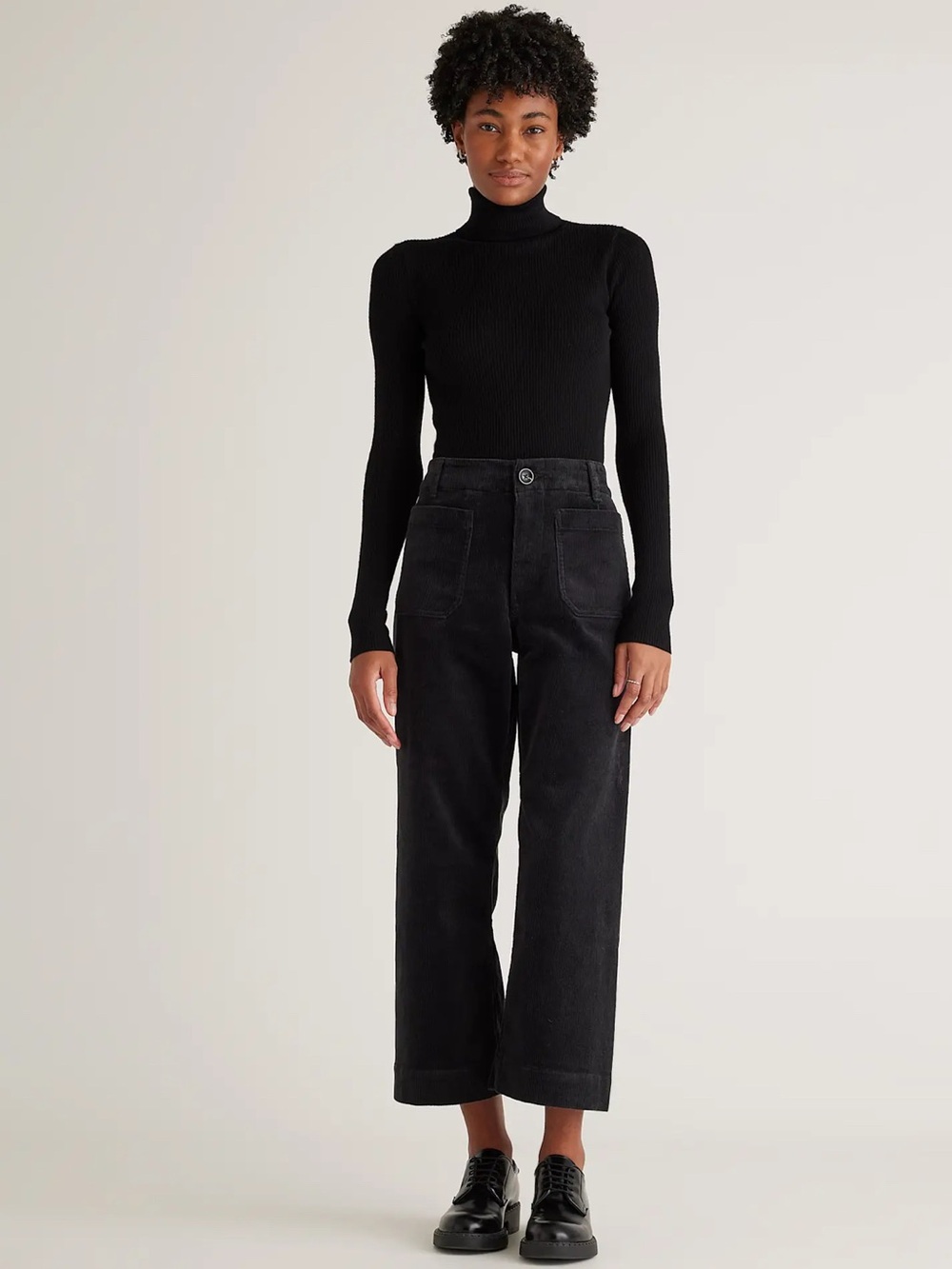 Quince Organic Stretch Corduroy Cropped Wide Leg Pants Size 8 in Black